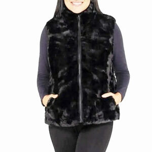 Nicole Miller Original Black Faux Fur Reversible Insulated Vest M